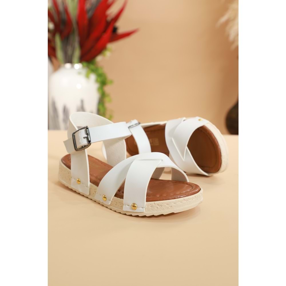 Kidessa 055 Anatomik Tabanlı Bantlı Kız Çocuk Günlük Sandalet - BEYAZ - 27 - NKT00055-BEYAZ-27