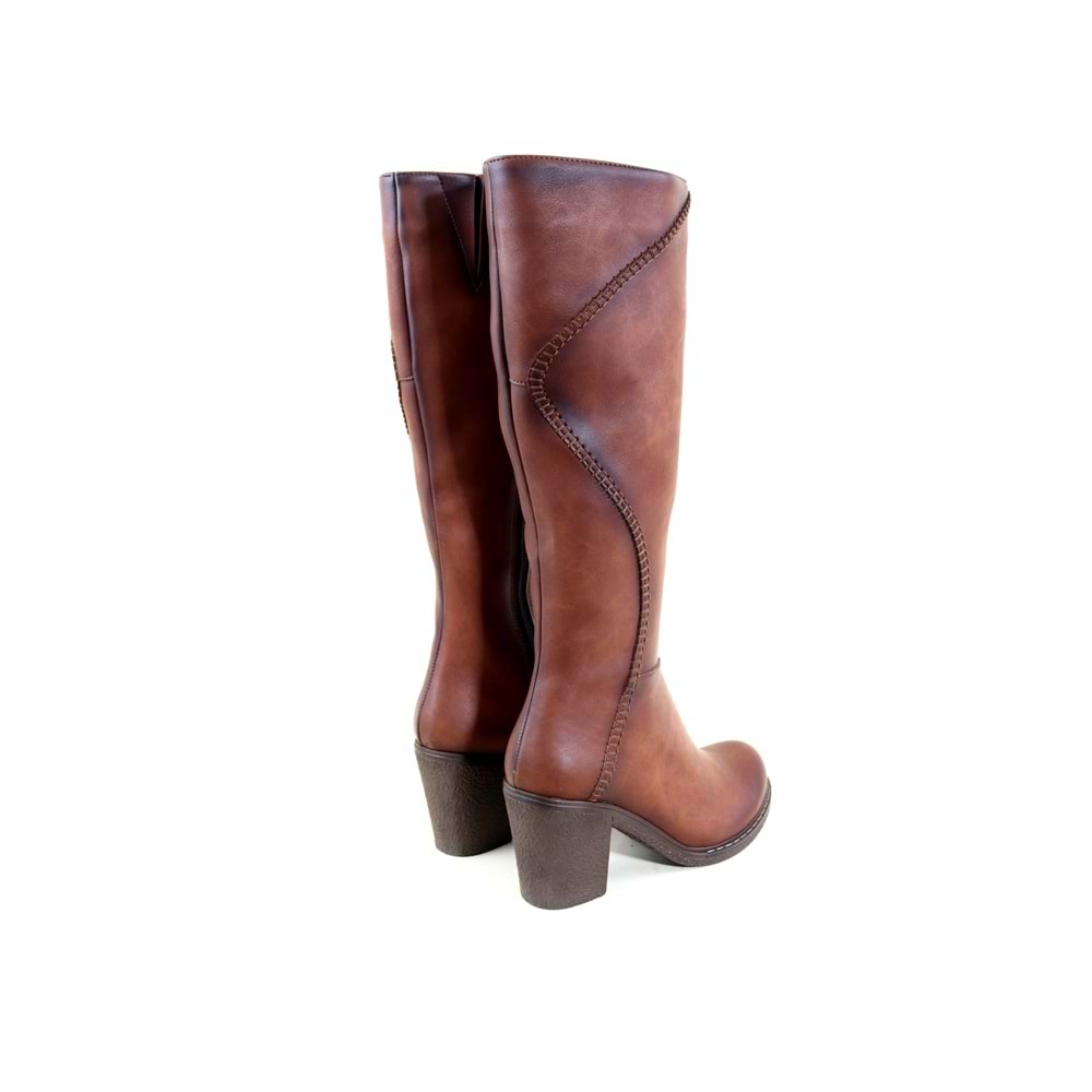 Leona 600 Bayan Diz Altı Kısa Topuklu Çizme - TABA - 39