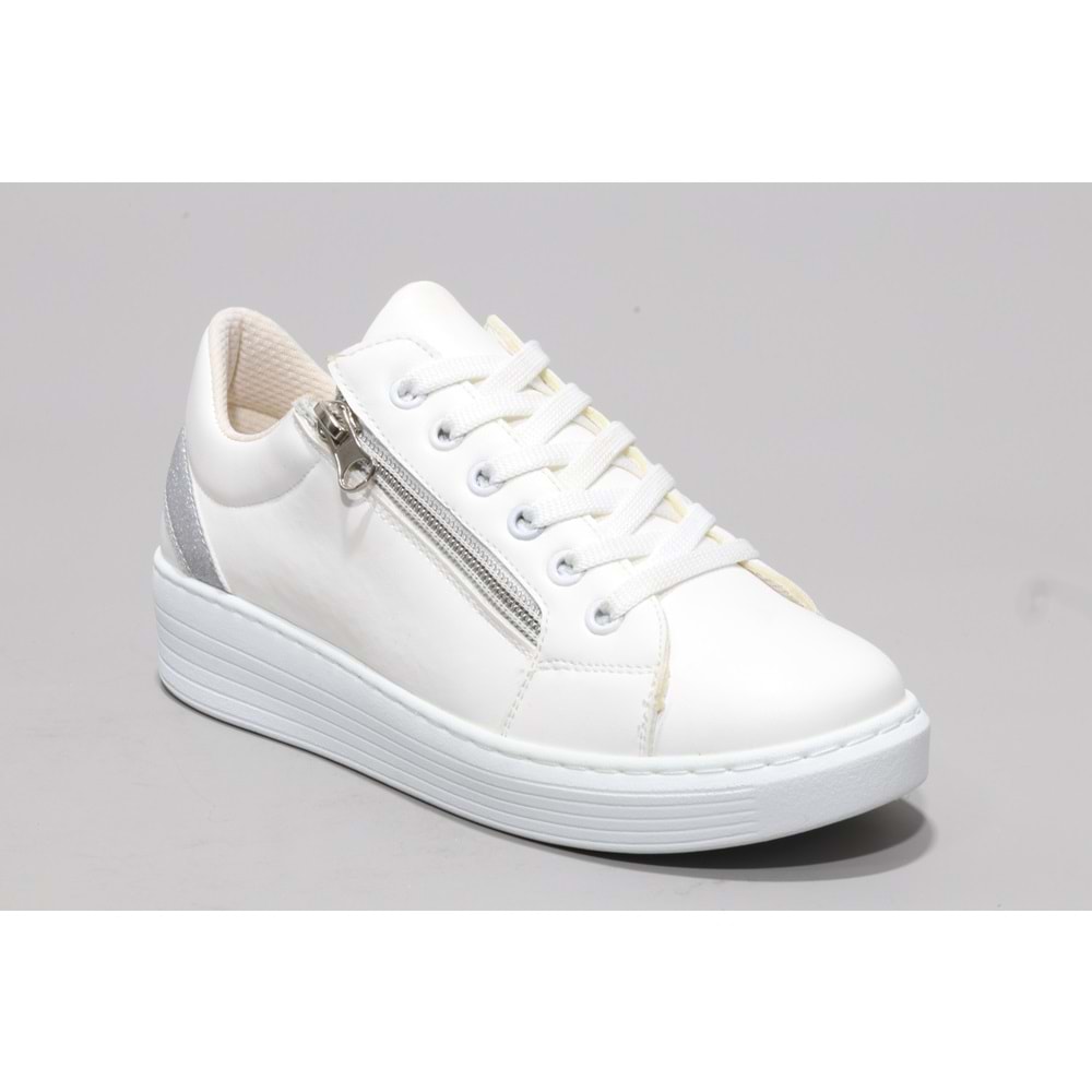 Kadir Ekici 822 Bayan Fermuarlı Sneakers Ayakkabı - BEYAZ - 37