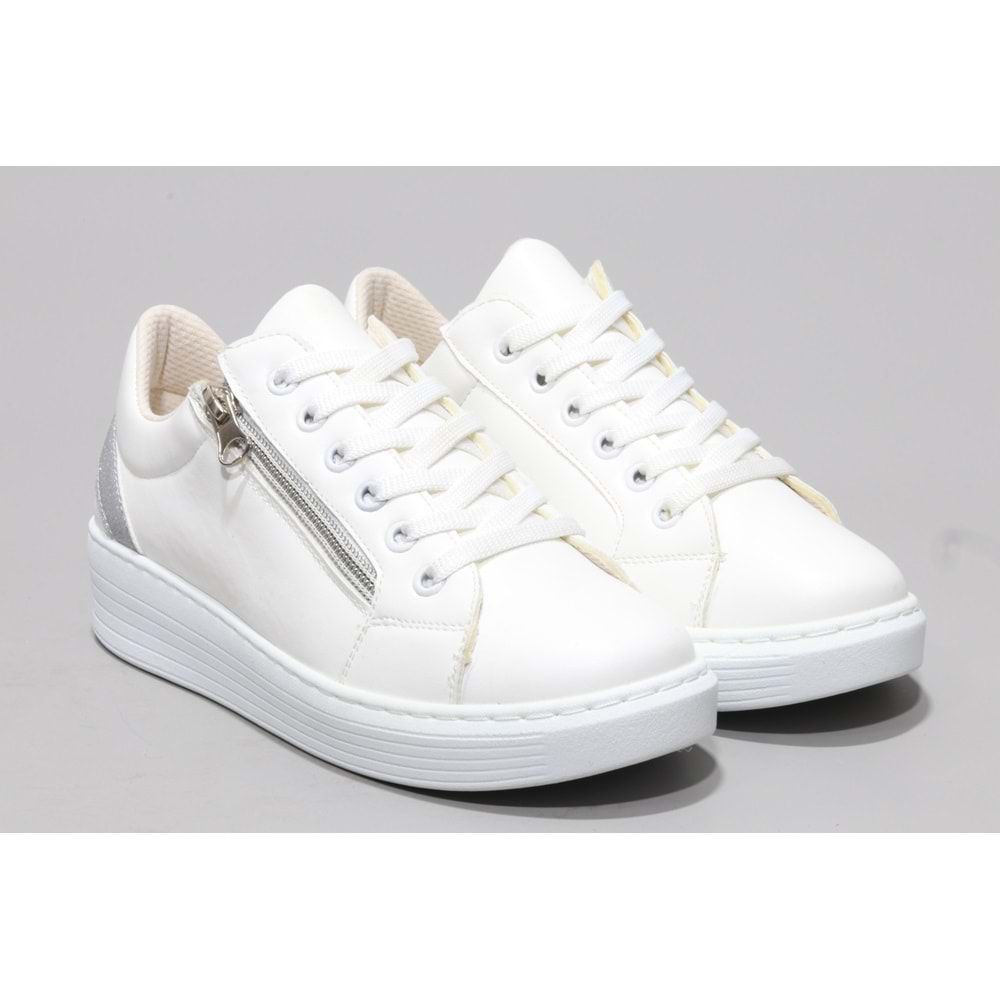 Kadir Ekici 822 Bayan Fermuarlı Sneakers Ayakkabı - BEYAZ - 39