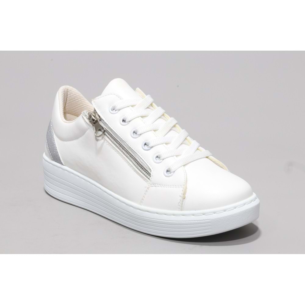 Kadir Ekici 822 Bayan Fermuarlı Sneakers Ayakkabı - BEYAZ - 39