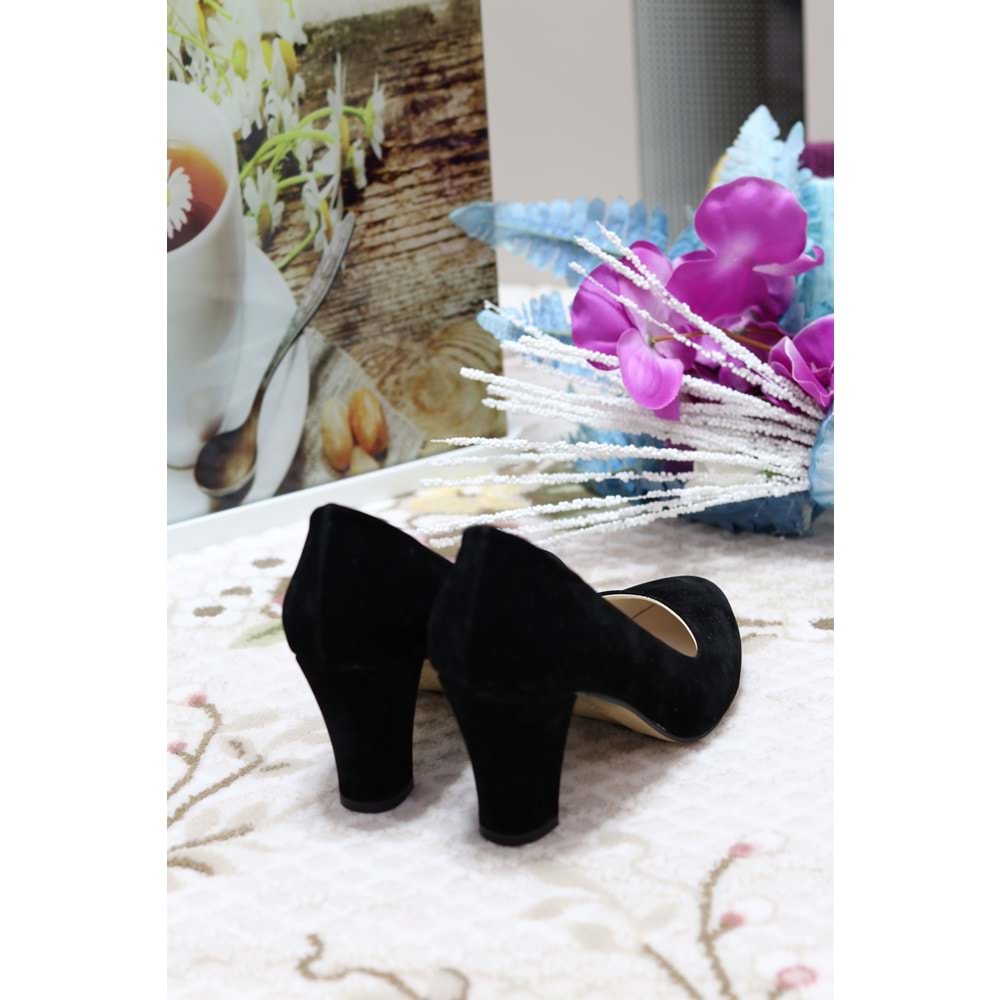 Konfores 909 Bayan Kalın Topuklu Stiletto - siyah nubuk - 36