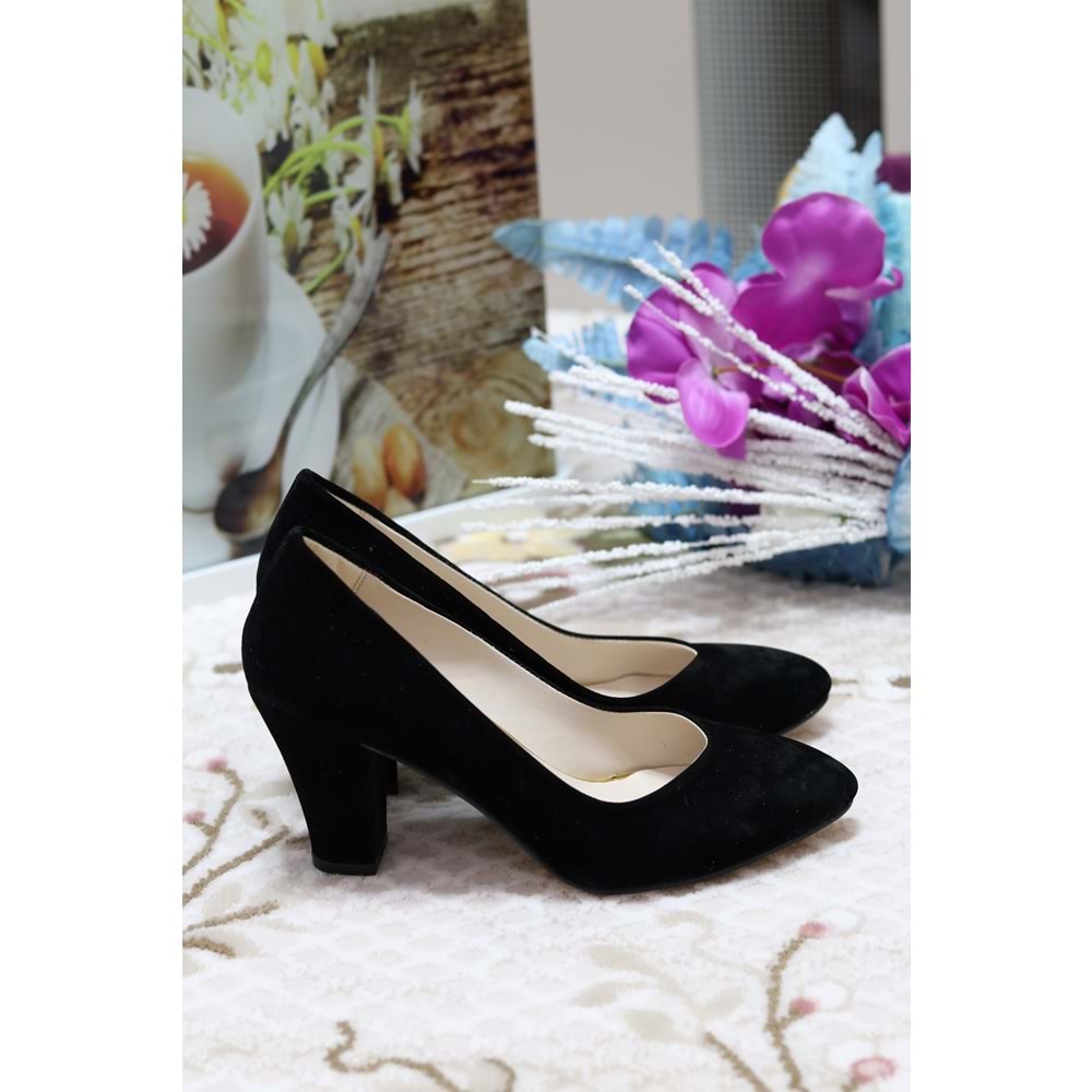 Konfores 909 Bayan Kalın Topuklu Stiletto - siyah nubuk - 40