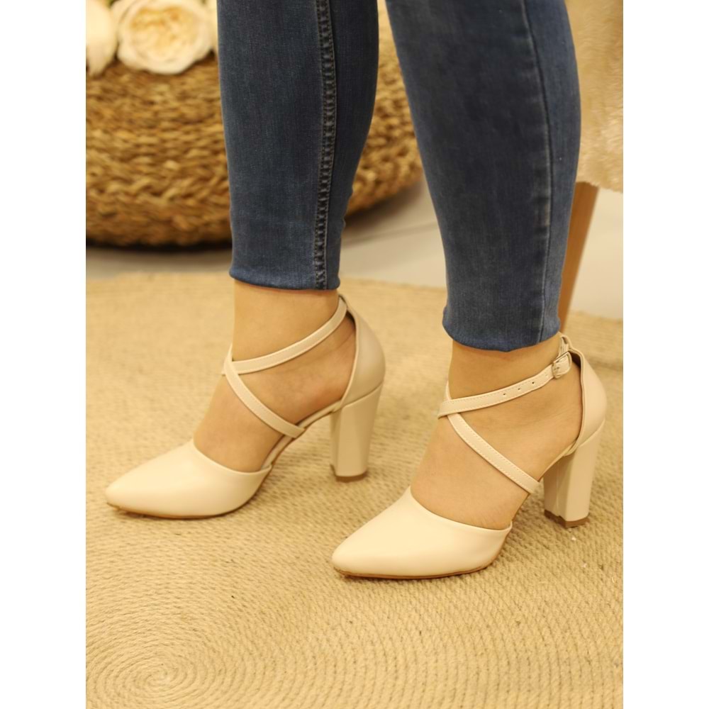 Konfores 911 Bayan Çapraz Baletli Stiletto - NKT00911-KREM-37