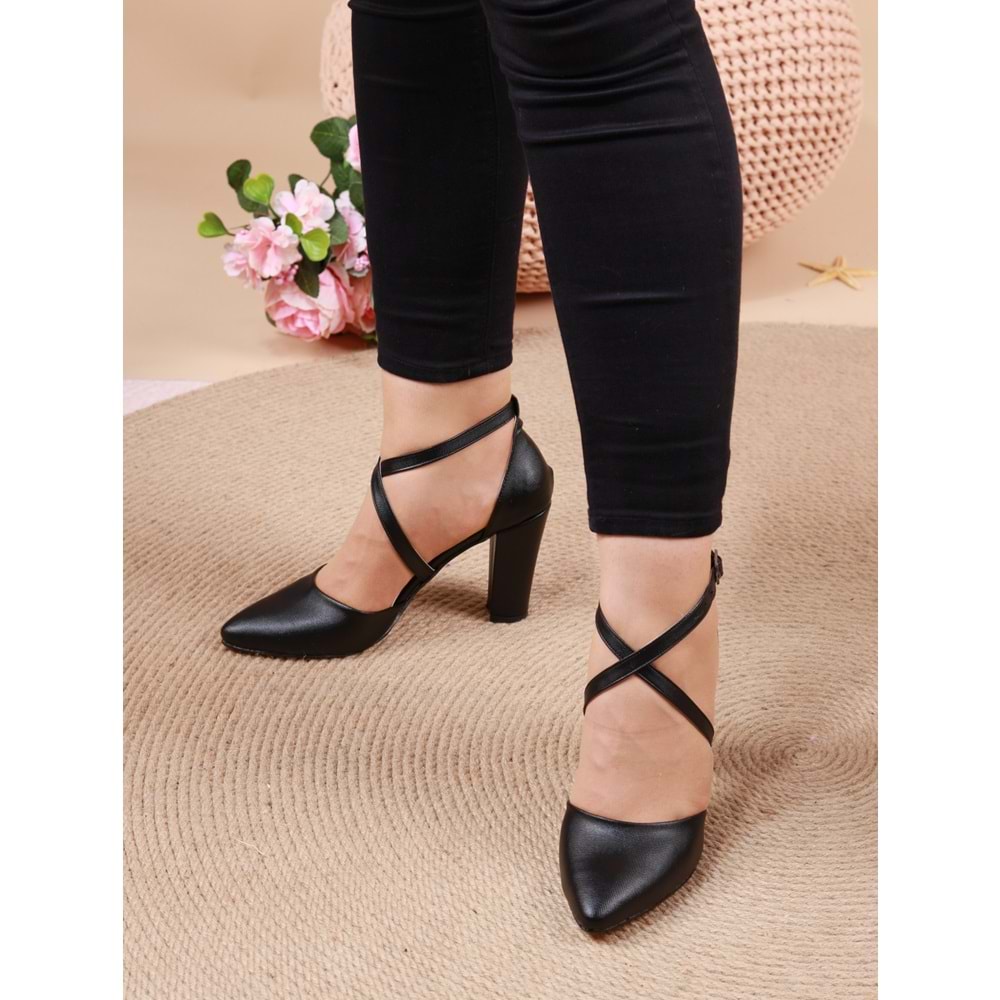 Konfores 911 Bayan Çapraz Baletli Stiletto - NKT00911-siyah baskılı-36