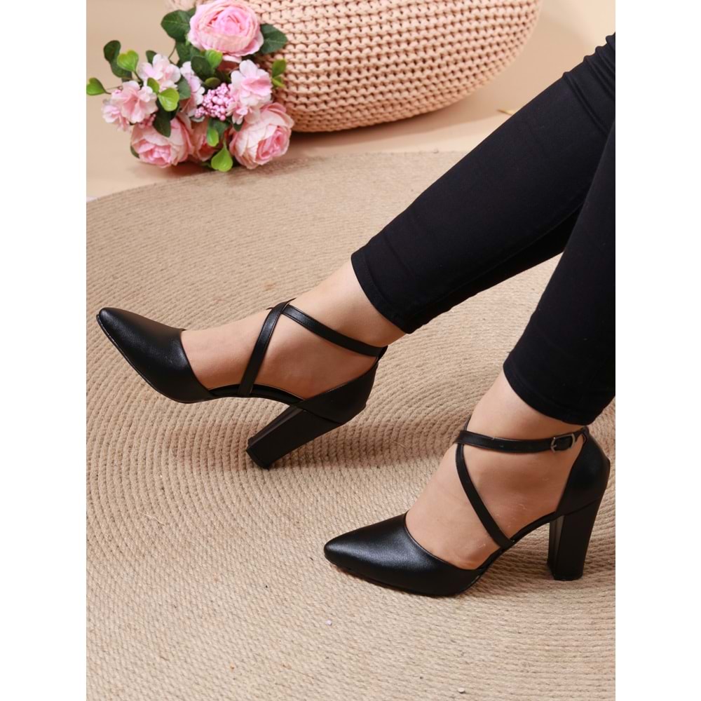 Konfores 911 Bayan Çapraz Baletli Stiletto - NKT00911-siyah baskılı-39