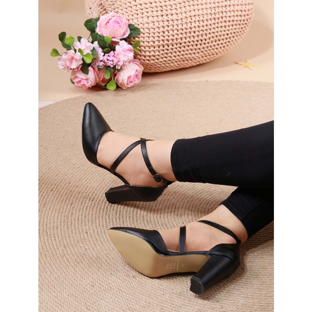 Konfores 911 Bayan Çapraz Baletli Stiletto - NKT00911-siyah baskılı-39