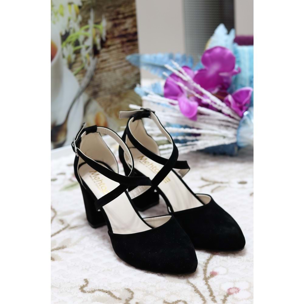 Konfores 911 Bayan Çapraz Baletli Stiletto - NKT00911-siyah nubuk-35