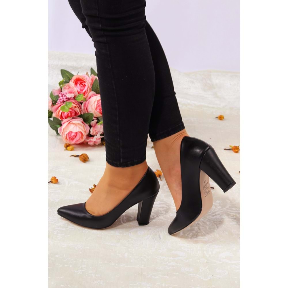 Konfores 922 Bayan Kalın Topuklu Stiletto Ayakkabı - NKT00922-siyah-38