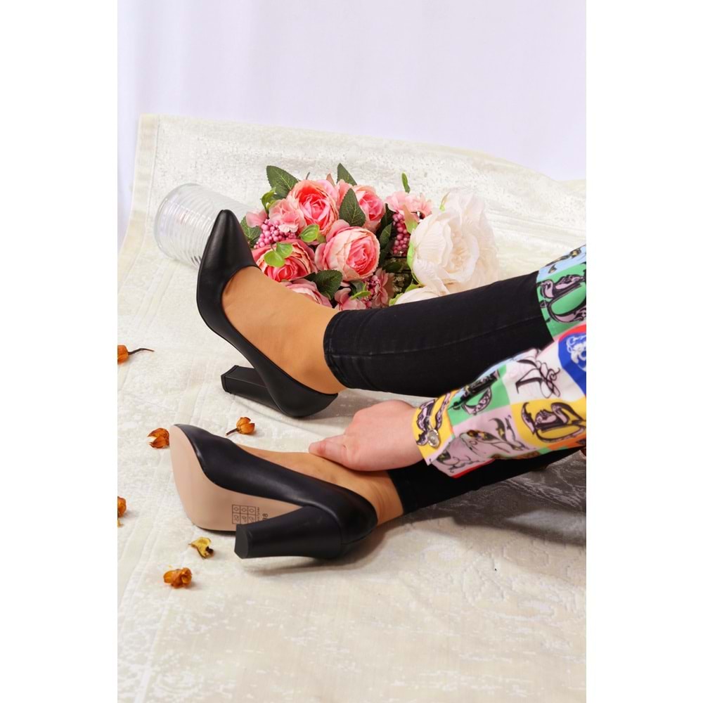 Konfores 922 Bayan Kalın Topuklu Stiletto Ayakkabı - NKT00922-siyah-38