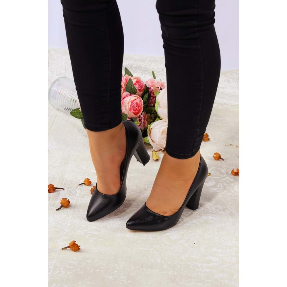 Konfores 922 Bayan Kalın Topuklu Stiletto Ayakkabı - NKT00922-siyah baskılı-37