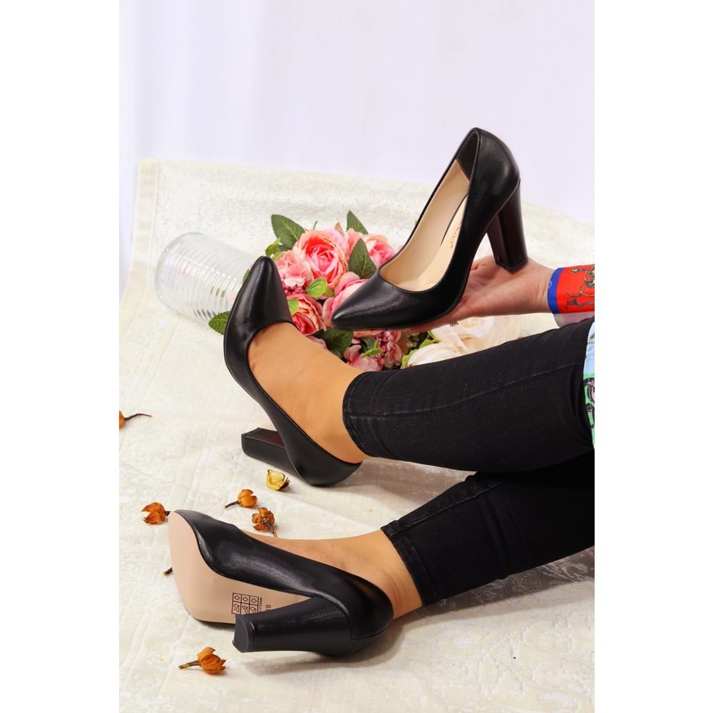 Konfores 922 Bayan Kalın Topuklu Stiletto Ayakkabı - NKT00922-siyah baskılı-40