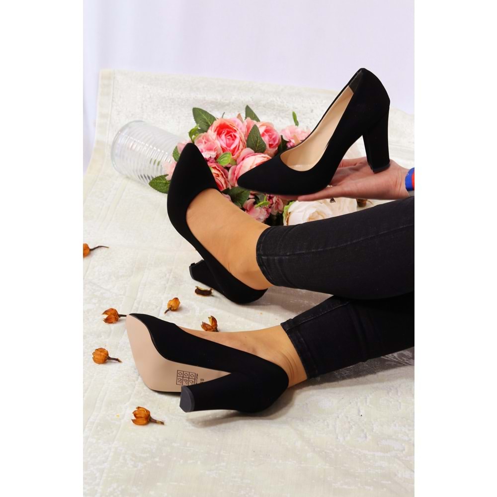 Konfores 922 Bayan Kalın Topuklu Stiletto Ayakkabı - NKT00922-siyah nubuk-36