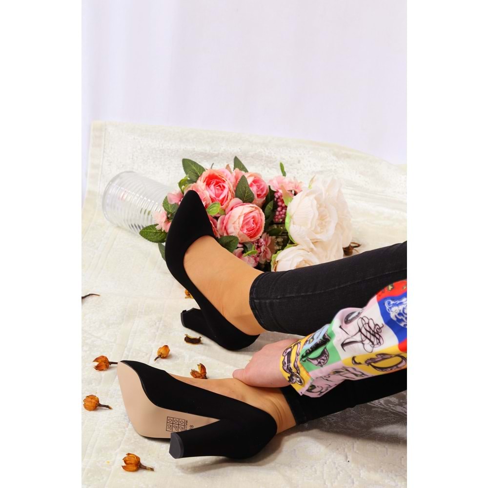 Konfores 922 Bayan Kalın Topuklu Stiletto Ayakkabı - NKT00922-siyah nubuk-37