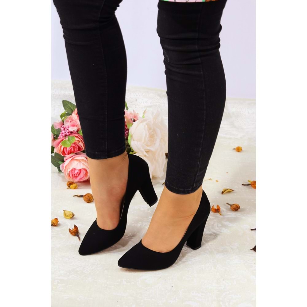 Konfores 922 Bayan Kalın Topuklu Stiletto Ayakkabı - NKT00922-siyah nubuk-38