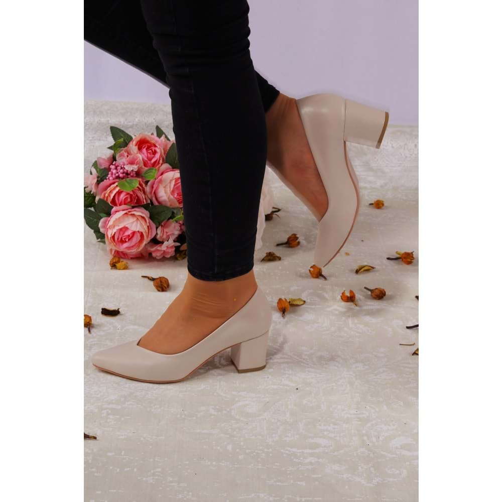 Konfores 923 Bayan Kalın Topuklu Stiletto Ayakkabı - NKT00923-BEJ-40