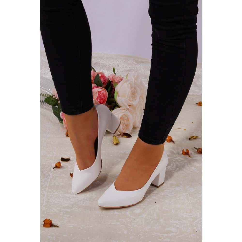 Konfores 923 Bayan Kalın Topuklu Stiletto Ayakkabı - NKT00923-BEYAZ-38