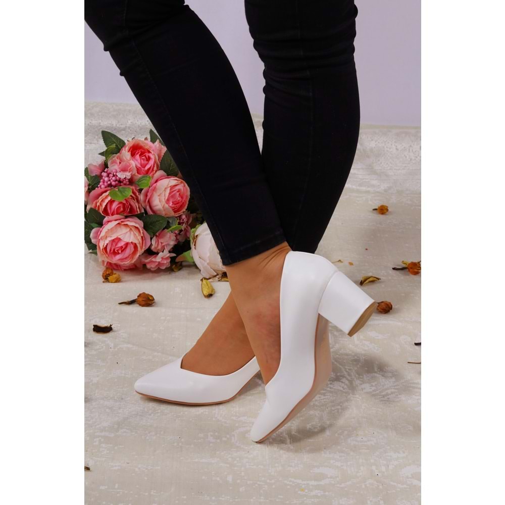 Konfores 923 Bayan Kalın Topuklu Stiletto Ayakkabı - NKT00923-BEYAZ-39
