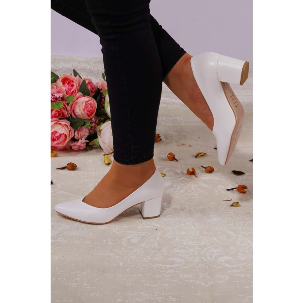 Konfores 923 Bayan Kalın Topuklu Stiletto Ayakkabı - NKT00923-BEYAZ-39