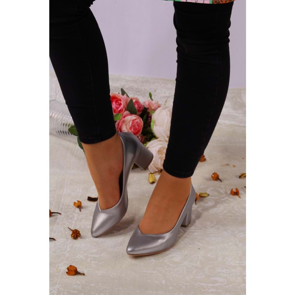 Konfores 923 Bayan Kalın Topuklu Stiletto Ayakkabı - NKT00923-gümüş-39