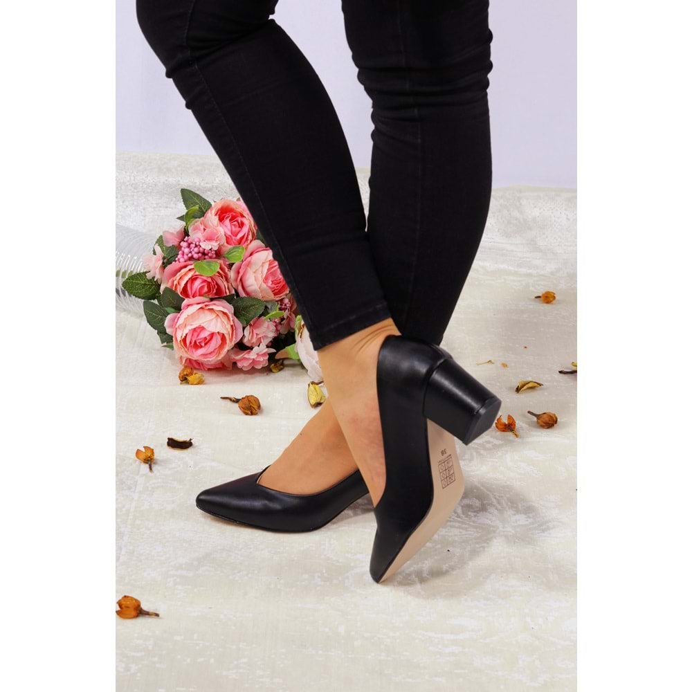 Konfores 923 Bayan Kalın Topuklu Stiletto Ayakkabı - NKT00923-siyah-40