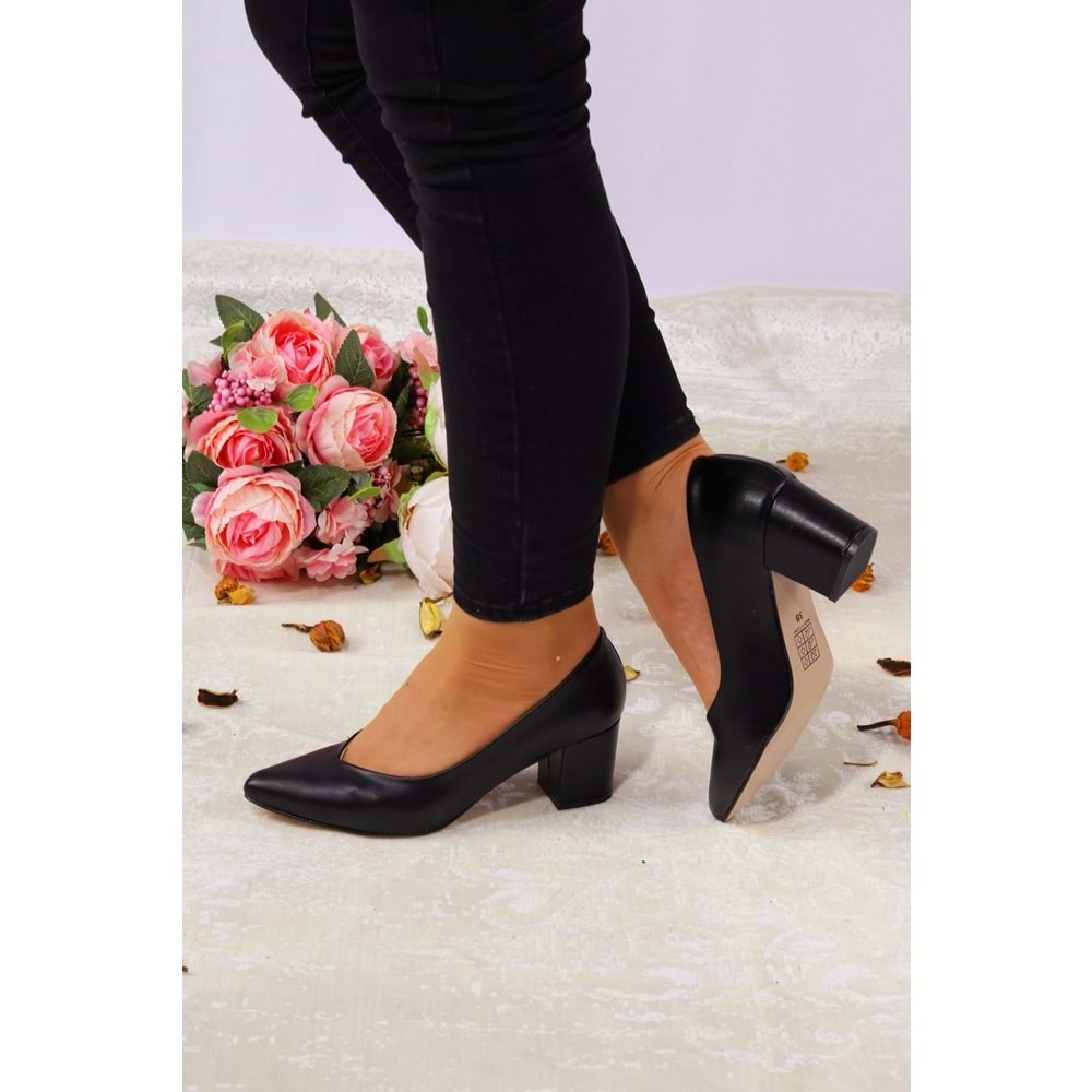 Konfores 923 Bayan Kalın Topuklu Stiletto Ayakkabı - NKT00923-siyah-40