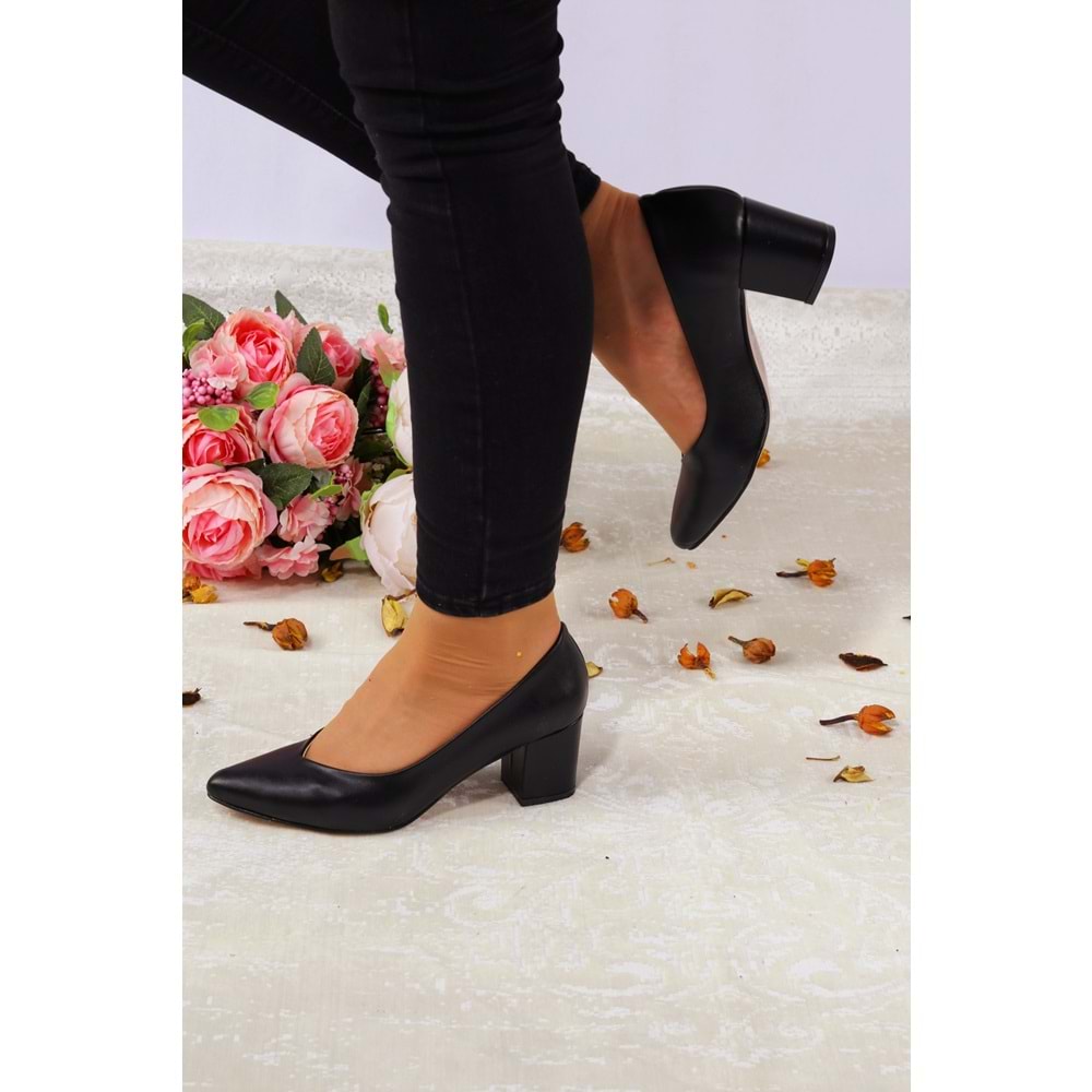 Konfores 923 Bayan Kalın Topuklu Stiletto Ayakkabı - NKT00923-siyah-40