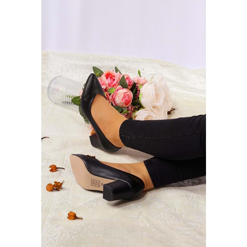 Konfores 923 Bayan Kalın Topuklu Stiletto Ayakkabı - NKT00923-siyah-40