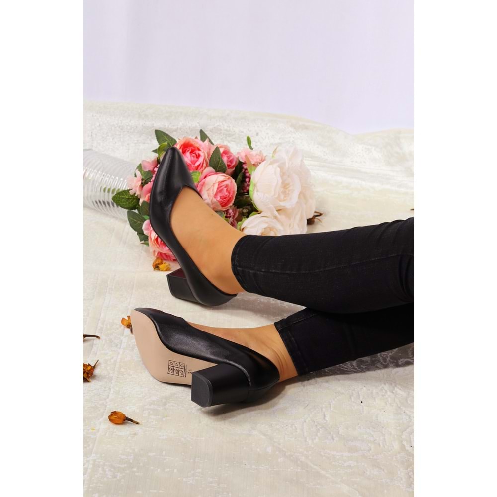 Konfores 923 Bayan Kalın Topuklu Stiletto Ayakkabı - NKT00923-siyah baskılı-39