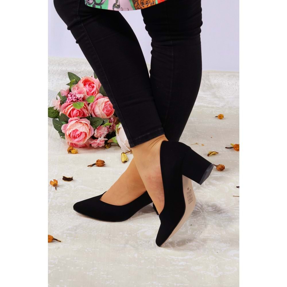 Konfores 923 Bayan Kalın Topuklu Stiletto Ayakkabı - NKT00923-siyah nubuk-36