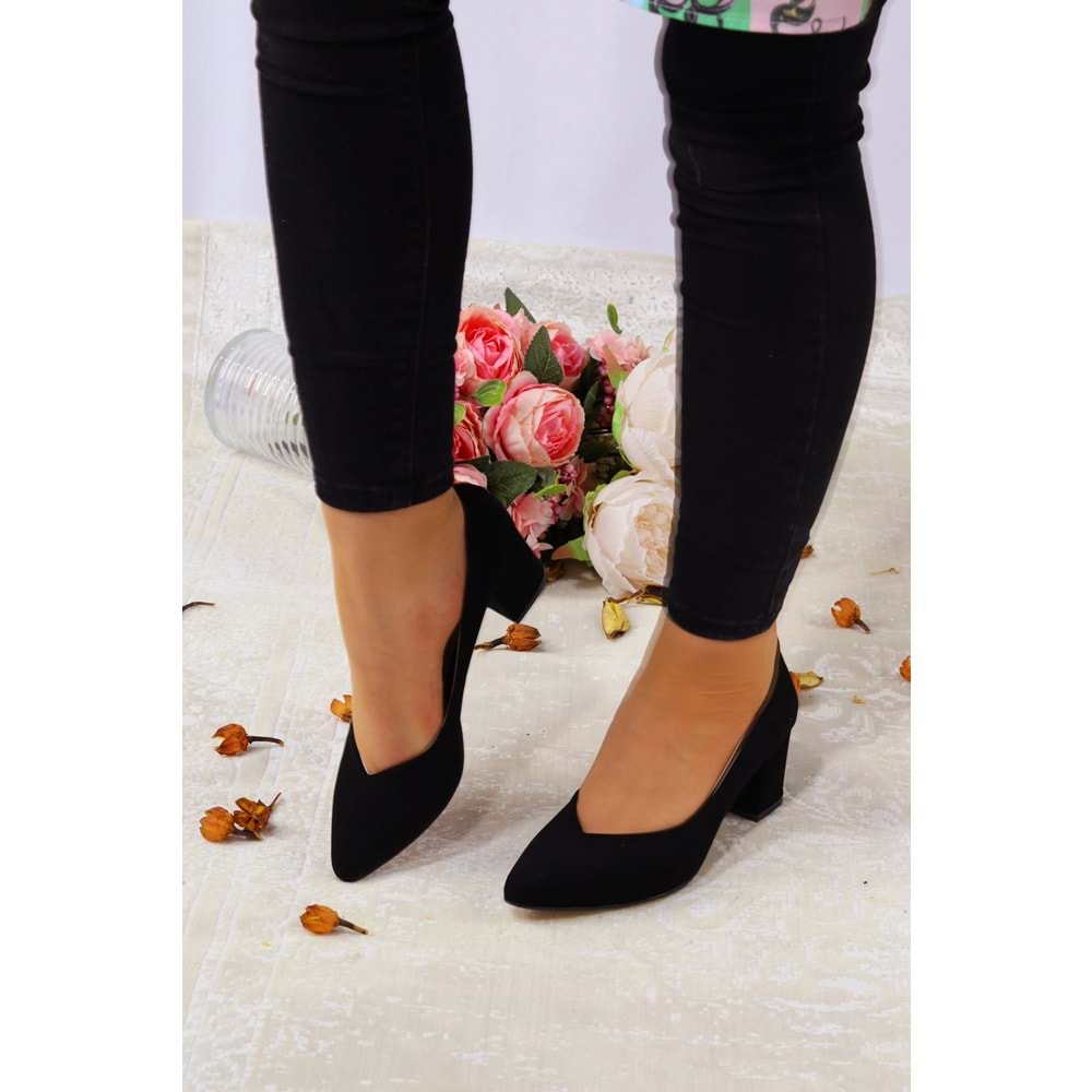 Konfores 923 Bayan Kalın Topuklu Stiletto Ayakkabı - NKT00923-siyah nubuk-40