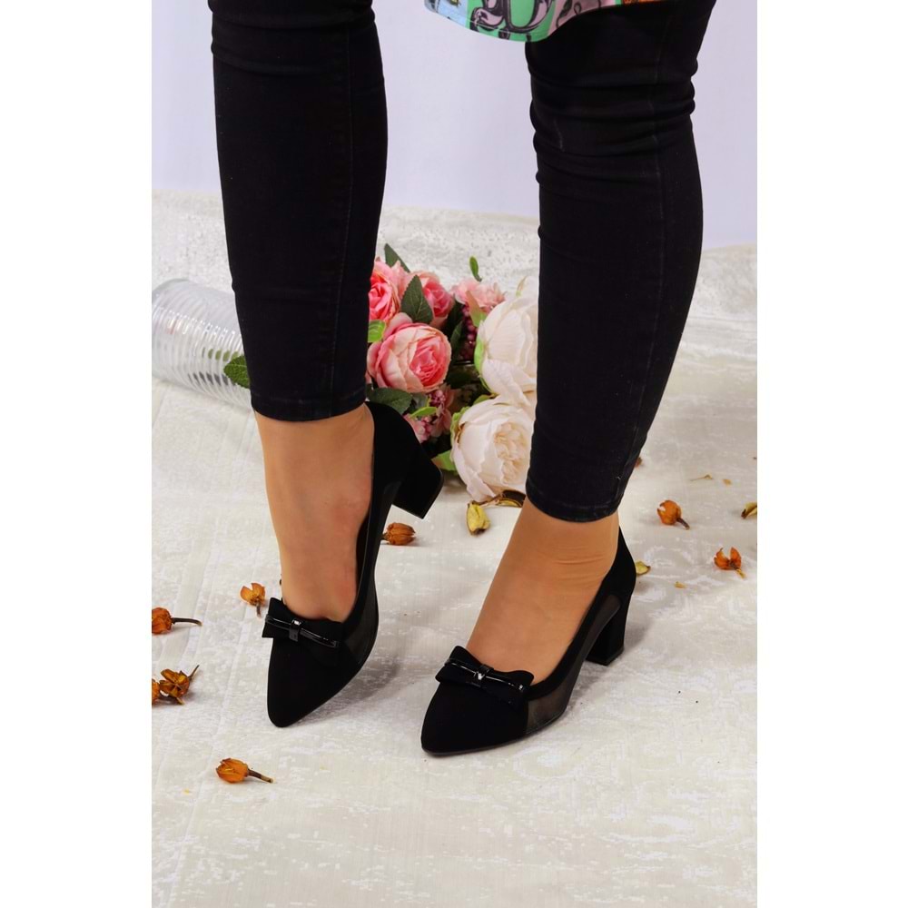Konfores 924 Bayan Stiletto Kalın Topuklu Ayakkabı - NKT00924-siyah nubuk-36
