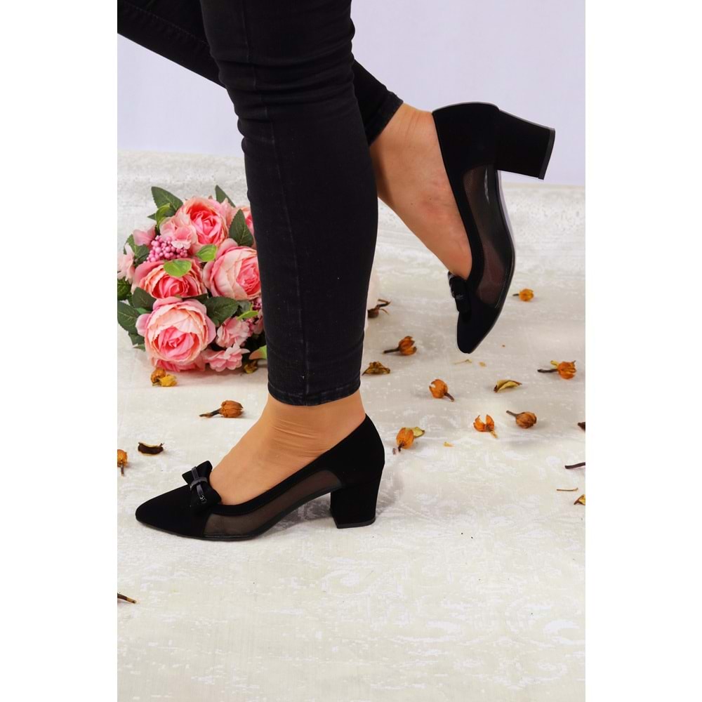 Konfores 924 Bayan Stiletto Kalın Topuklu Ayakkabı - NKT00924-siyah nubuk-38