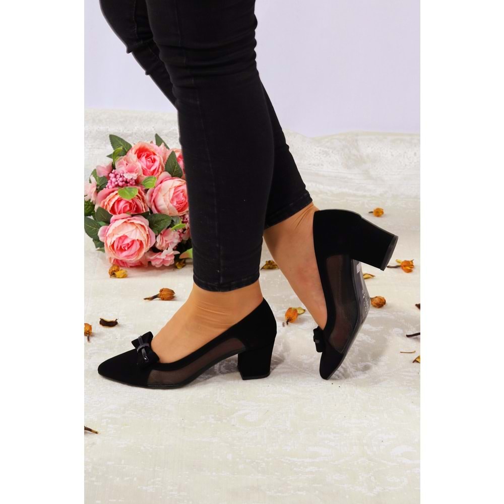 Konfores 924 Bayan Stiletto Kalın Topuklu Ayakkabı - NKT00924-siyah nubuk-40