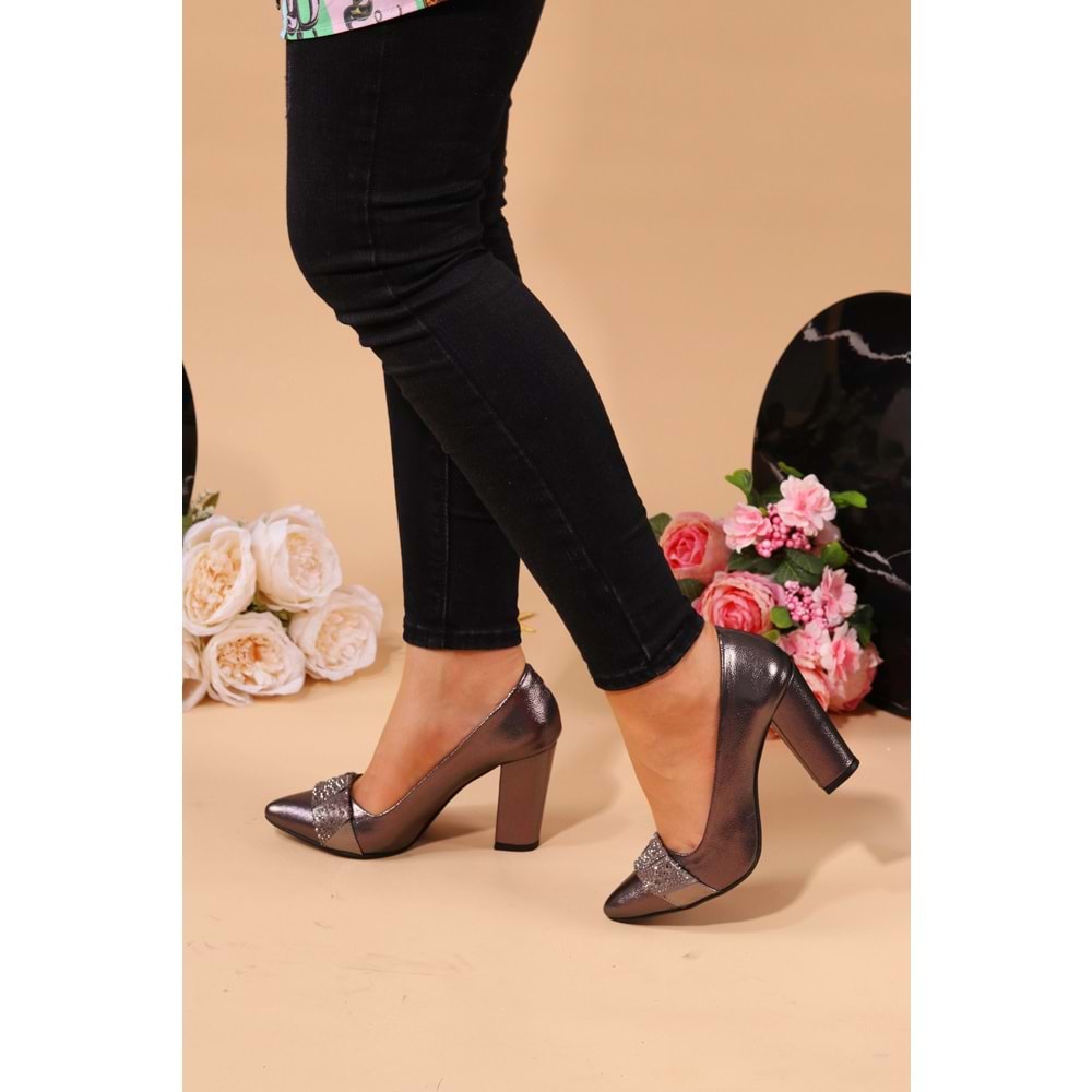 Konfores 925 Bayan Stiletto Kalın Topuklu Ayakkabı - NKT00925-gri-39