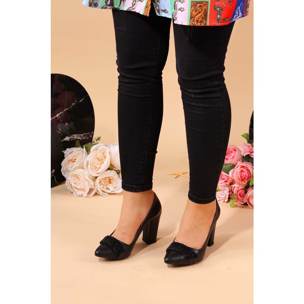 Konfores 925 Bayan Stiletto Kalın Topuklu Ayakkabı - NKT00925-siyah-36
