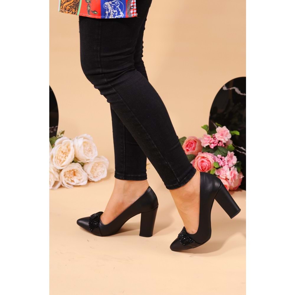Konfores 925 Bayan Stiletto Kalın Topuklu Ayakkabı - NKT00925-siyah-39