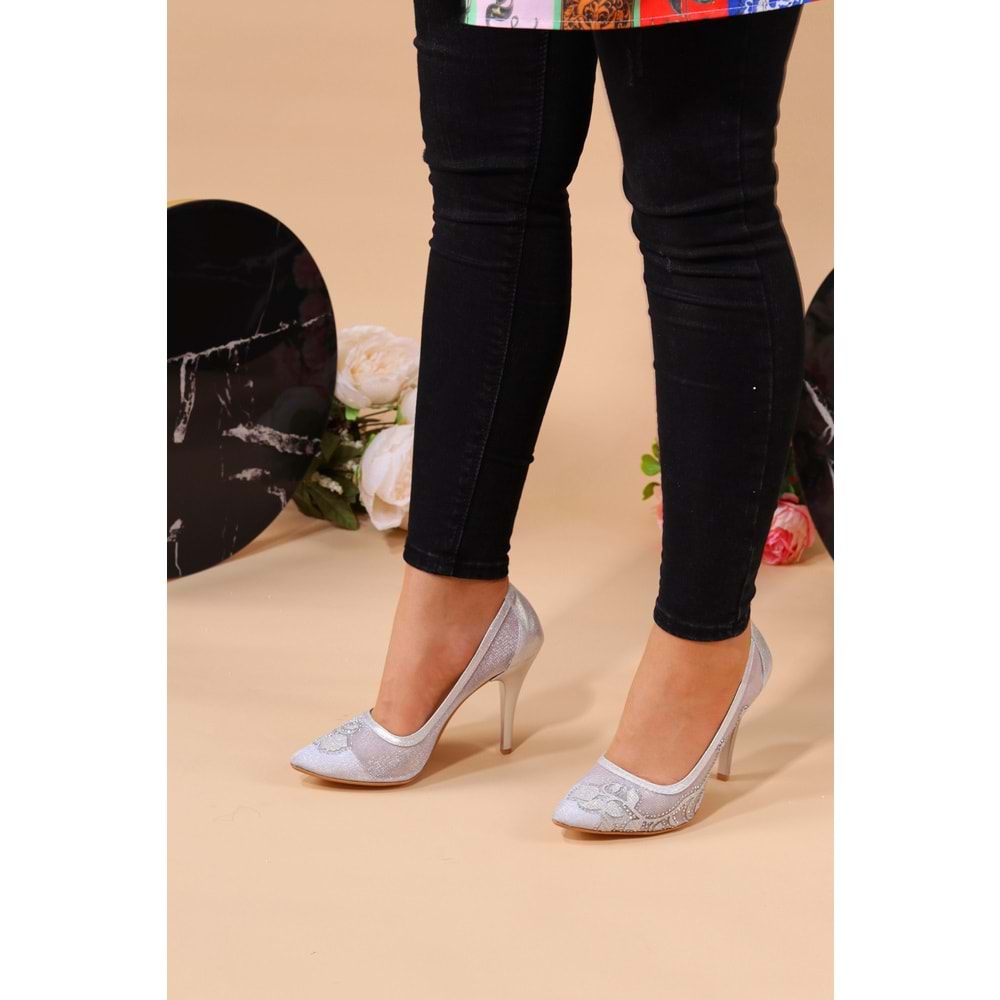 Konfores 928 Bayan Stiletto İnce Topuk Ayakkabı - NKT00928-gümüş-36