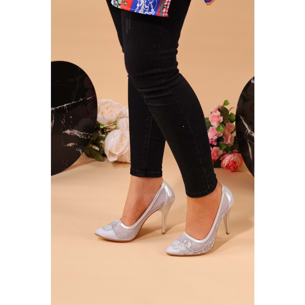 Konfores 928 Bayan Stiletto İnce Topuk Ayakkabı - NKT00928-gümüş-38