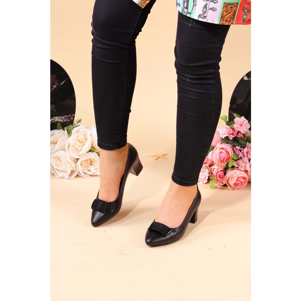 Konfores 931 Bayan Stiletto Kalın Topuk Ayakkabı - NKT00931-siyah-39