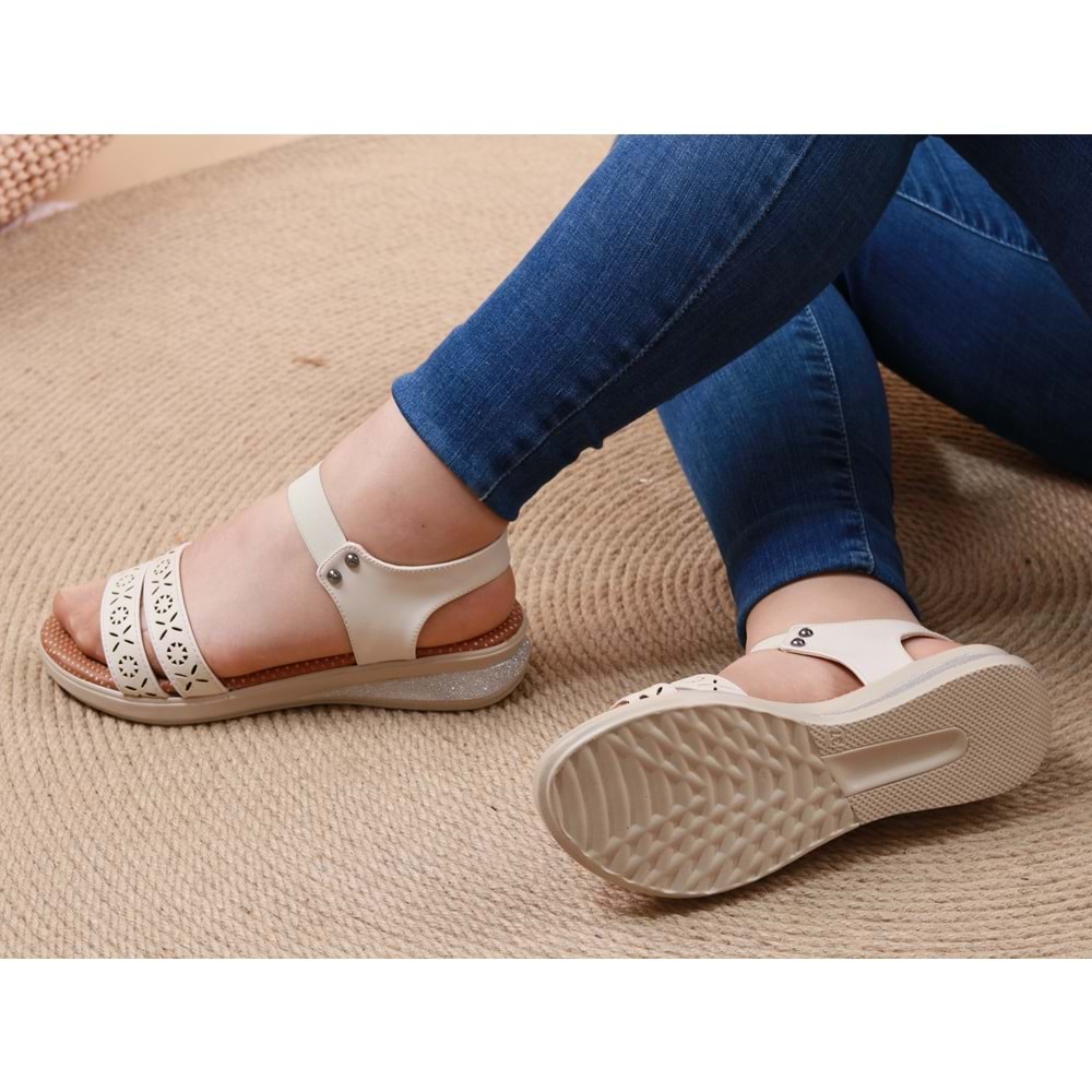 Konfores 1023 Anatomik Bayan Sandalet - NKT01023-BEJ-40