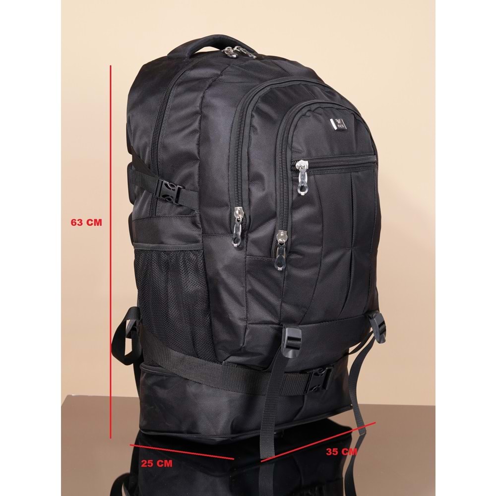 Konfores 1049 Çadır Kumaş Seyehat ve Dağcı Sırt Çantası - NKT01049-siyah-TEK EBAT