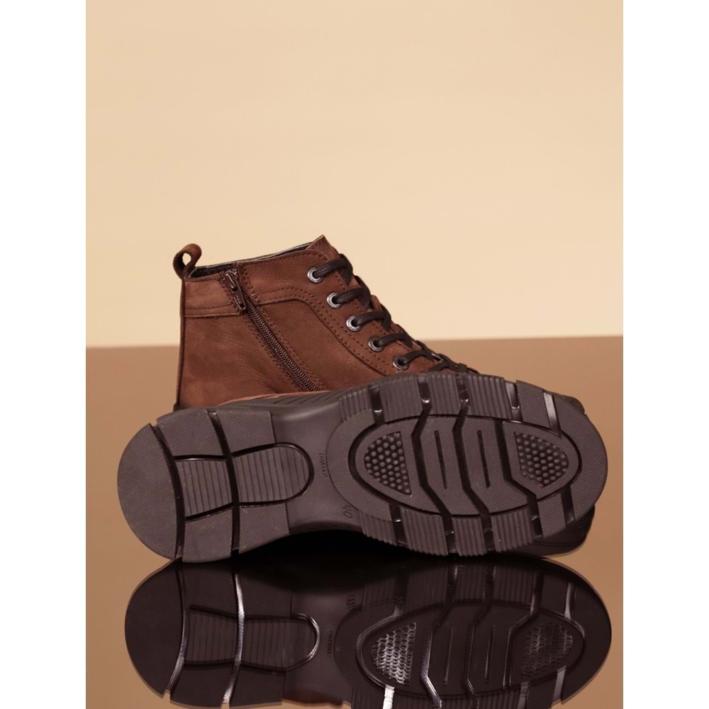 Konfores 1083 Hakiki Deri Anatomik Fermuarlı Erkek Spor Bot - NKT01083-kahverengi-40