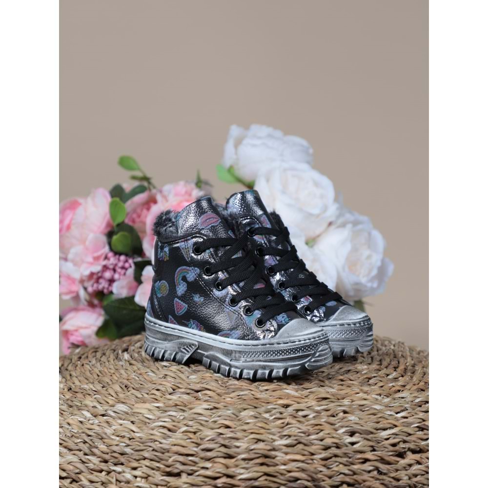 Kidessa 1088 Anatomik Kız Çocuk Fermuarlı Spor Bot - NKT01088-gri-26