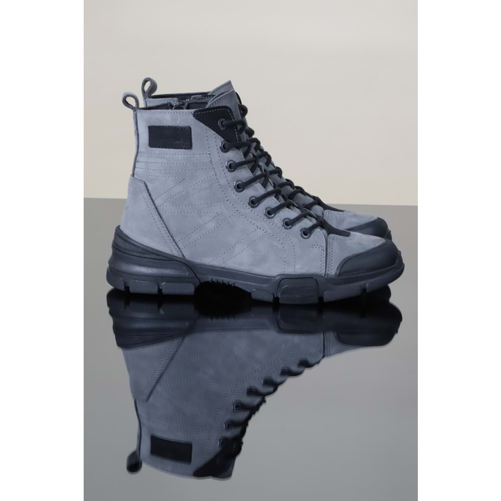 Konfores 1100 Hakiki Deri Anatomik Fermuarlı Erkek Spor Bot - NKT01100-gri-45