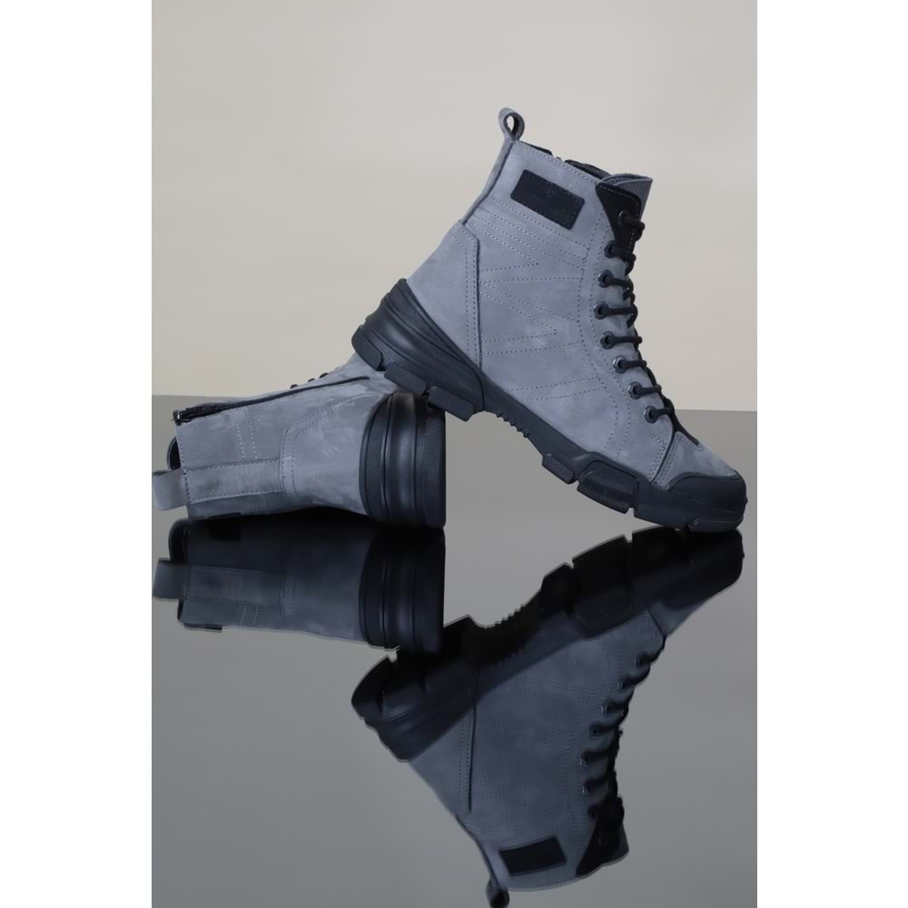 Konfores 1100 Hakiki Deri Anatomik Fermuarlı Erkek Spor Bot - NKT01100-gri-45