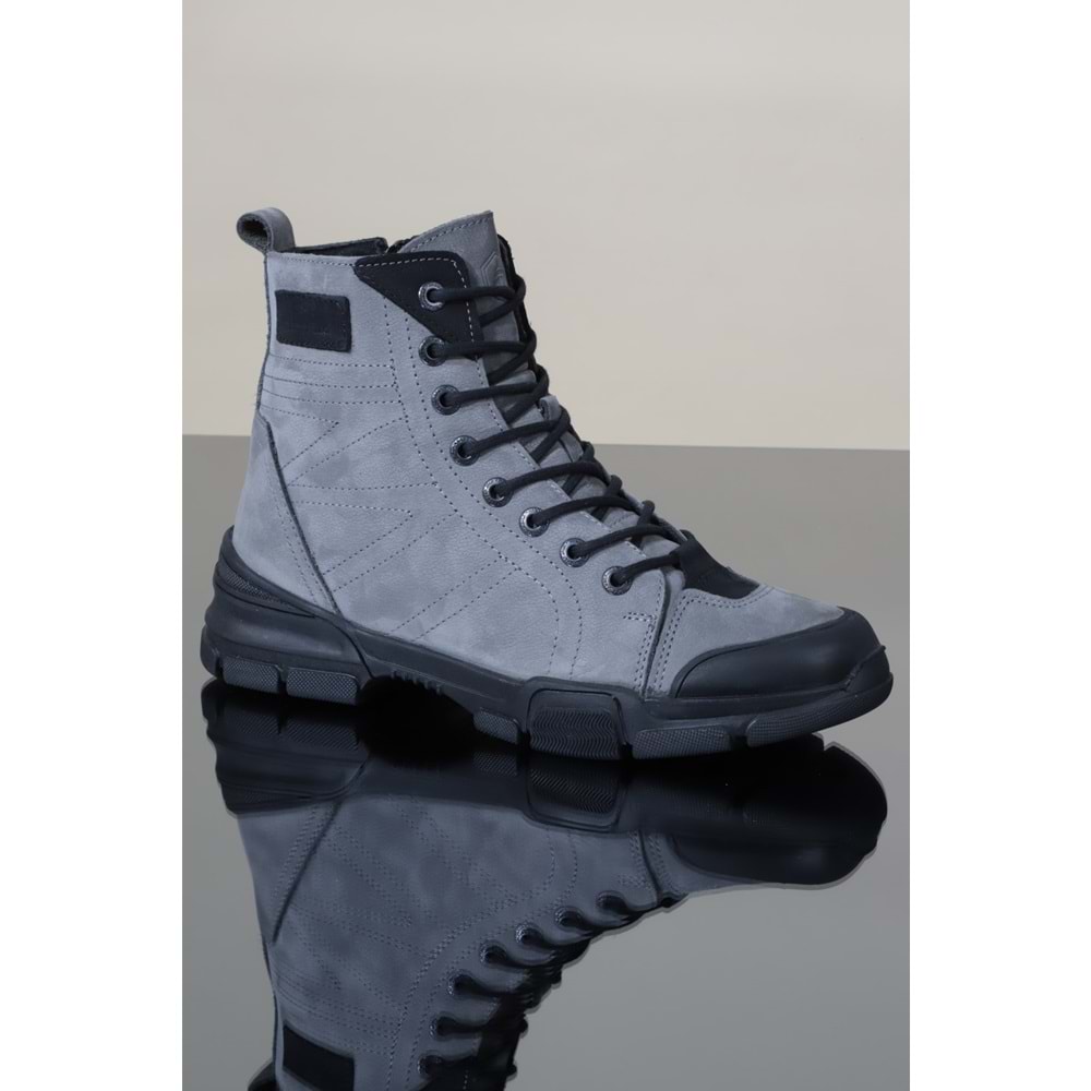Konfores 1100 Hakiki Deri Anatomik Fermuarlı Erkek Spor Bot - NKT01100-gri-45