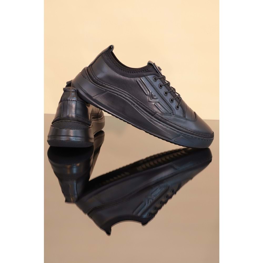 Konfores 1252 Hakiki Deri Anatomik Günlük Sneakers Ayakkabı - NKT01252-siyah-41