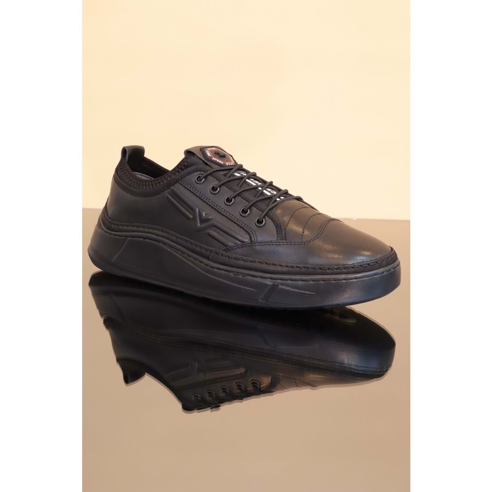 Konfores 1252 Hakiki Deri Anatomik Günlük Sneakers Ayakkabı - NKT01252-siyah-44