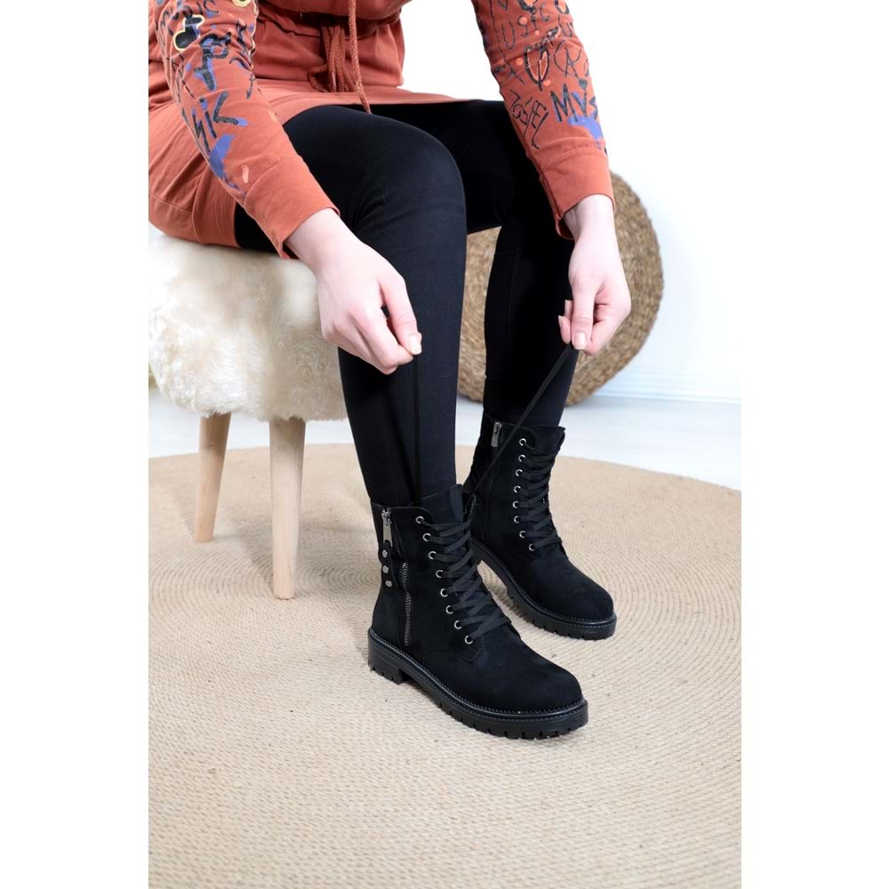 Konfores 1373 Kauçuk Tabanlı Bayan Spor Postal Bot - NKT01373-siyah nubuk-40
